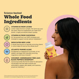 Science-backed whole food ingredients in Whole Food Vitamin D: vitamin D3 from lichen, vitamin K2 from chickpeas, desiccated beef liver, Atlantic marine algae, and coconut, horseradish tree leaf, black pepper and rosemary